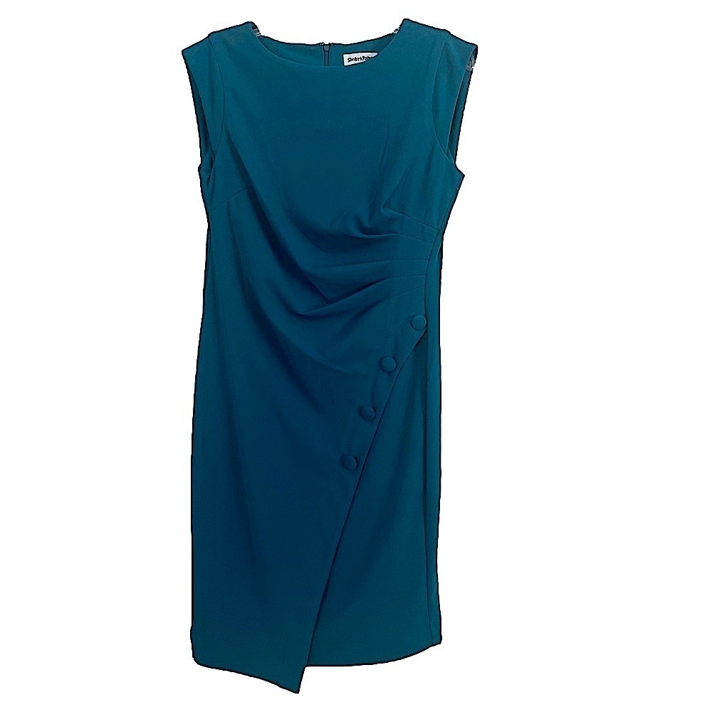 Shelby & Palmer Blue Asymmetrical Ruched Sheath Dress